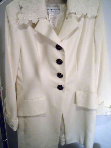 Jacques Fath Winter White Angora Skirt Suit Size 10 42