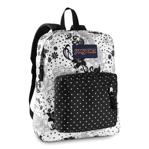 New Jansport Superbreak Black White Polka Dot Backpack Bookbag School