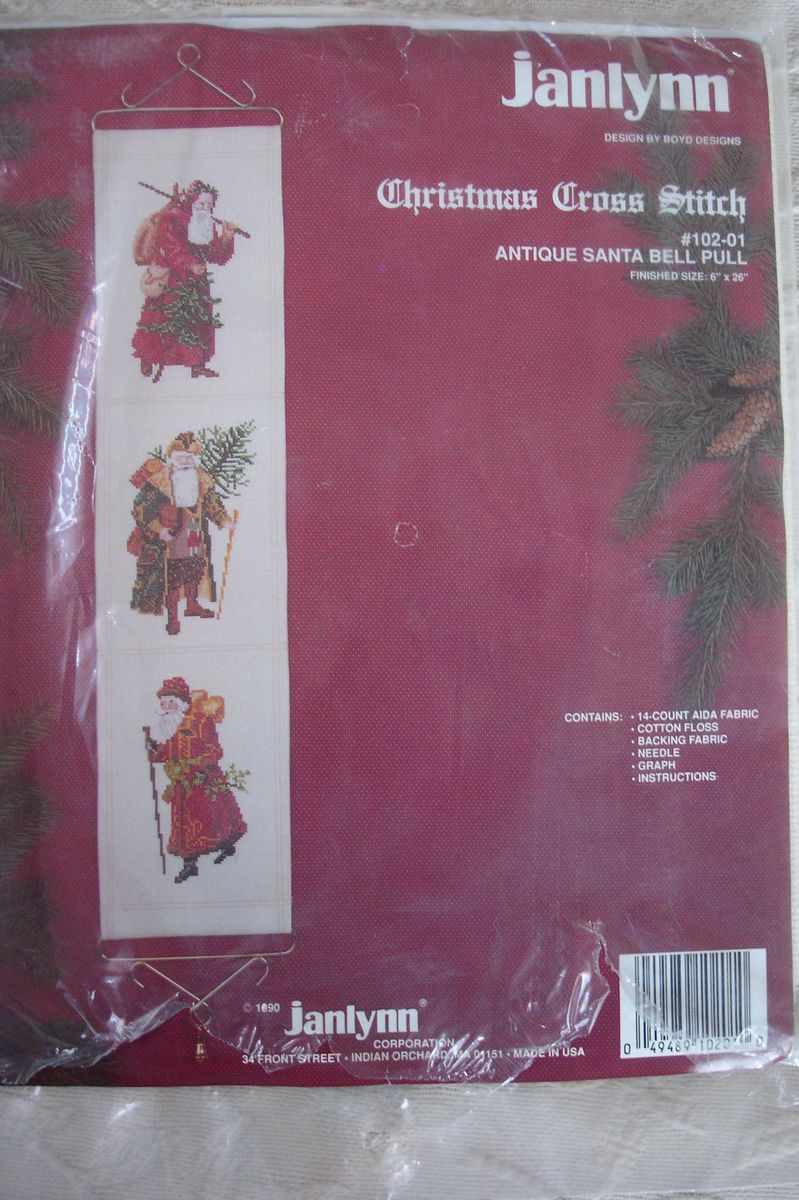 Janlynn Christmas Cross Stitch Antique Santa Bell Pull New