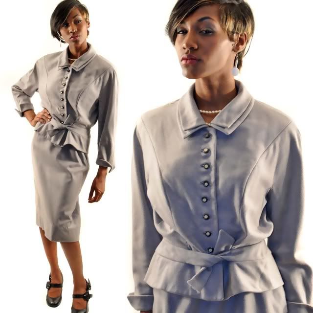 Vintage 40s 50s Friess Original Gray Wool Skirt Suit