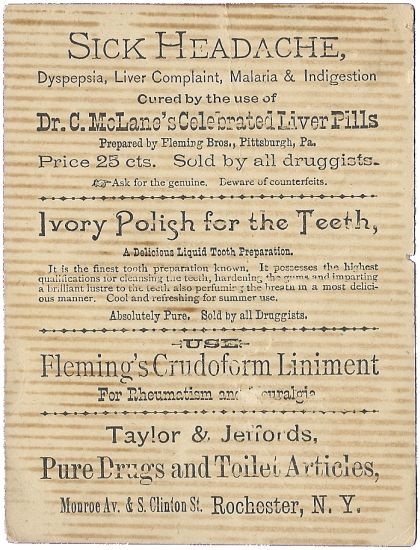 Rochester NY Taylor Jeffords Drugs McLane Liver Pills Victorian Trade