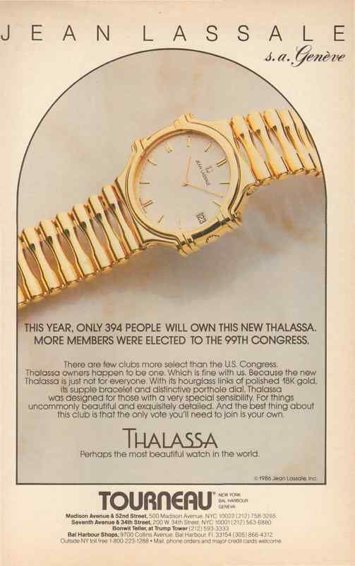 1986 Jean Lassale Thalassa Gold Watch Vintage Advertisement Photo