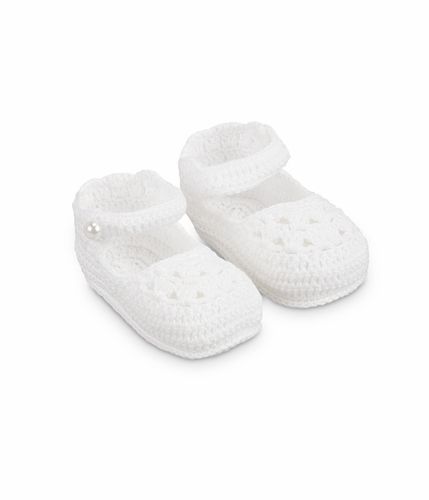 Jefferies Socks White Pearl Crocheted Baby Booties Crib Shoes Newborn