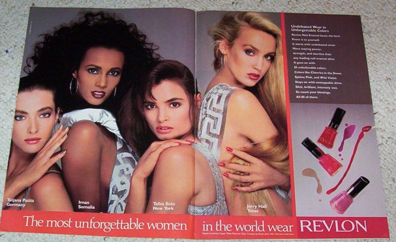 1987 Mattel Popples IMAN Jerry Hall Revlon Print Ad