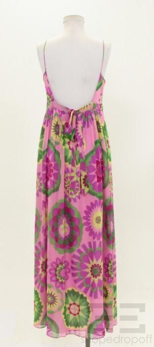 Jerome LHuillier Pink Floral Silk Spaghetti Strap Maxi Dress Size 42