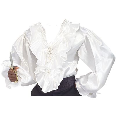 White Satin Pirate Shirt Adult Costume Jerry Seinfeld Puffy Ruffles  Buccaneer