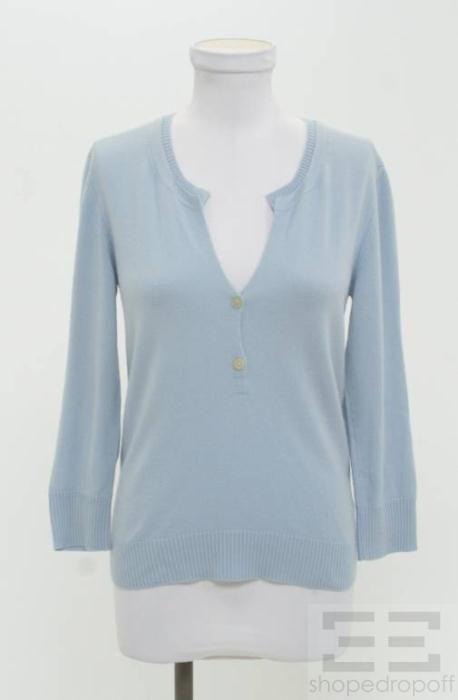 Jil Sander Light Blue Cashmere Henley Sweater Size 38