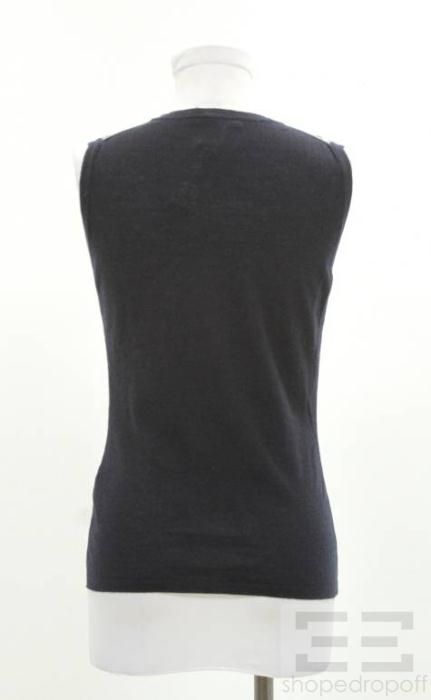 Jil Sander Navy Blue White Cashmere Sleeveless Sweater Size 38