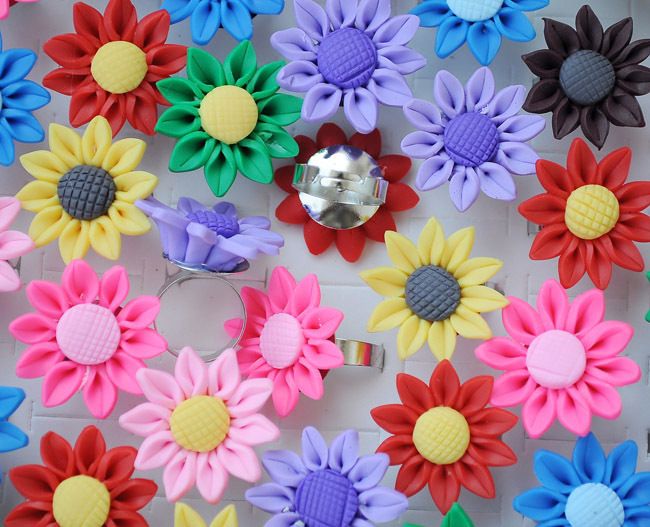 Wholesale Jewelry 10pcs Colorful Sunflower Lovely Polymer Clay Rings