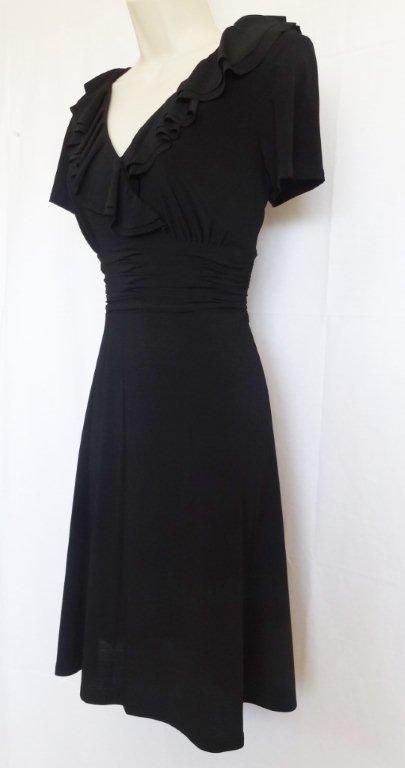 New Jessica Howard Ruffle Neck Ruched Waist Jersey Career Black Dress