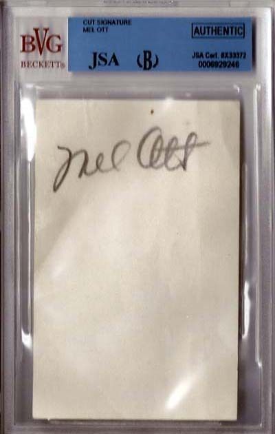 Mel Ott Autographed Signed Cut Signature JSA X33372