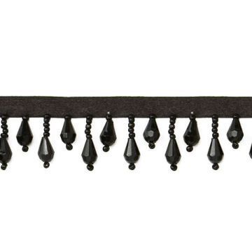 Joanne Beaded Teardrop Fringe Trim Yard Black