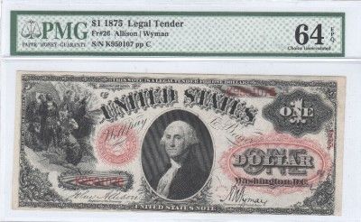 Legal Tender 1875 FR26 Allison Wyman PMG Choice Uncirculated 64 EPQ