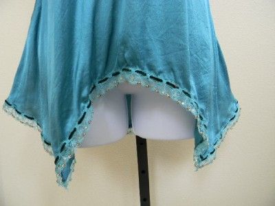 Hale Bob Teal Blue Silk Boho Chic Sequin Halter Top S  