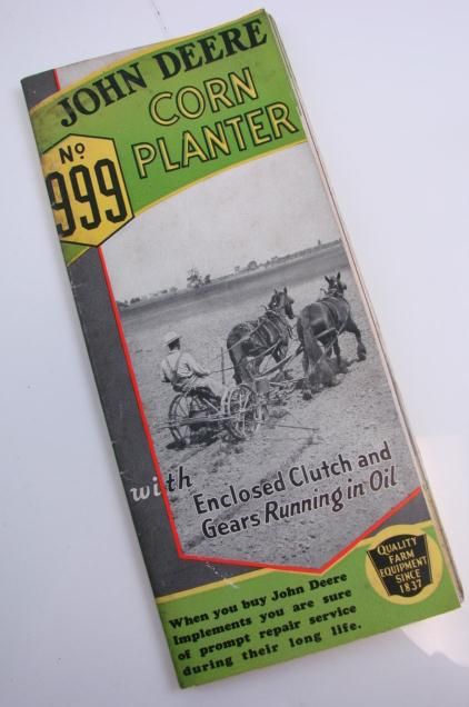 John Deere No 999 Horse Drawn Corn Planter Seeder Vtg Sales Brochure Green  