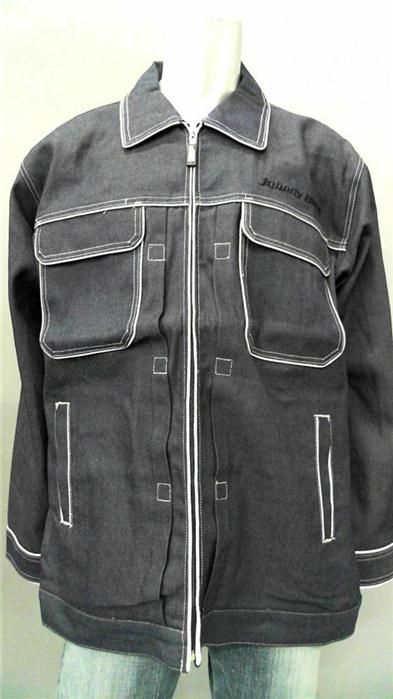 Johnny Blaze Mens 2XL Cotton Jean Jacket Dark Blue Denim Coat Designer Fashion  