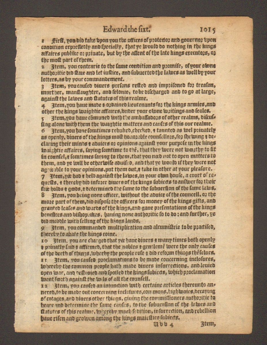 Early Printed Leaf from John Stow Annales from England 1592 by Barker at London  