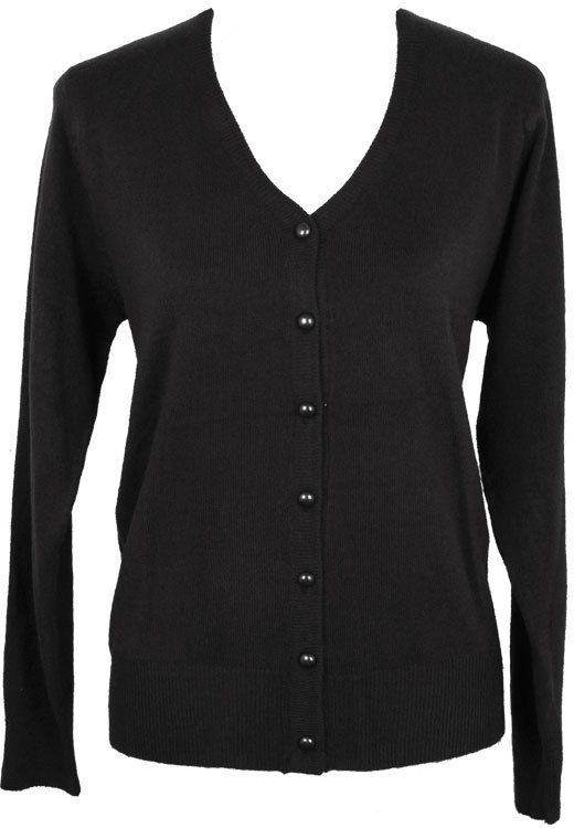 Jon Anna Black Cardigan V Neck Long Sleeve Pearlized Buttons s M L XL  