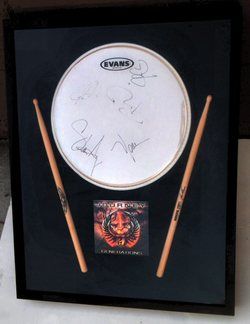 Journey Signed Used Drumhead CD Cover Drumsticks Autograph by 5 Framed  