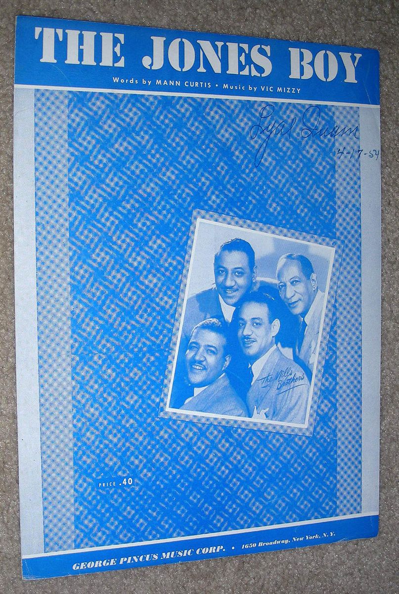 1955 Vintage Sheet Music The Jones Boy by Curtis Mizzy The Mills Brothers  