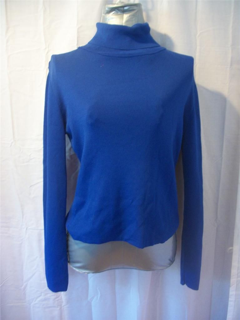 Sz M JOSEPH A Bright Blue Turtleneck Long Sleeve Viscose Knit Top Solid Misses  