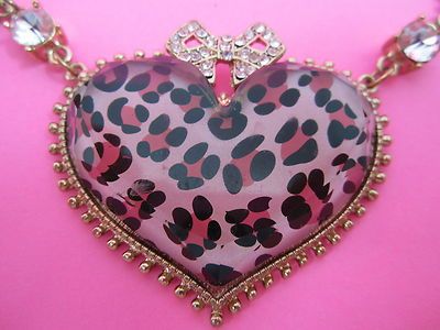 Betsey Johnson Pink Leopard Three Heart Necklace  