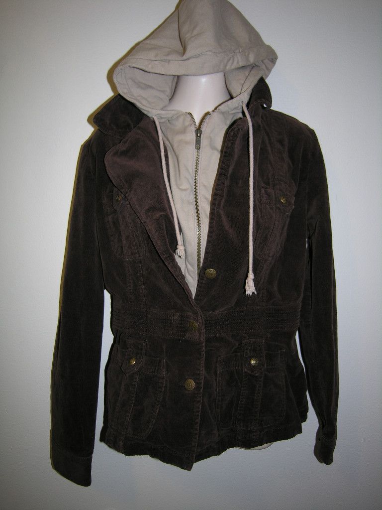 For Joseph Fortune Womens Size Medium Beige Brown Corduroy Jacket w Hood  