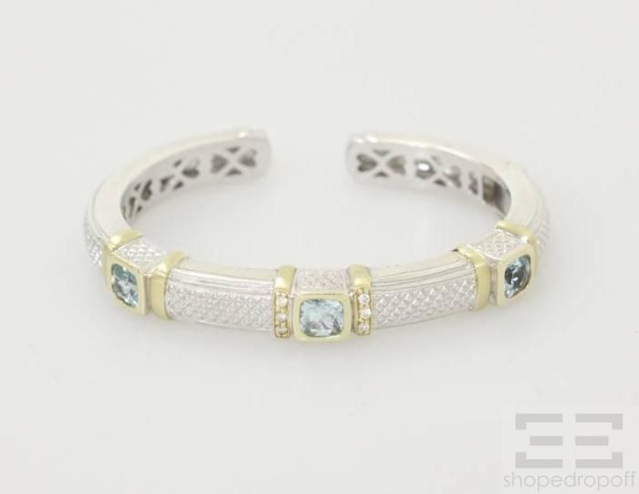 Judith Ripka 18K Yellow Gold Sterling Silver Blue Topaz Diamond Bracelet  