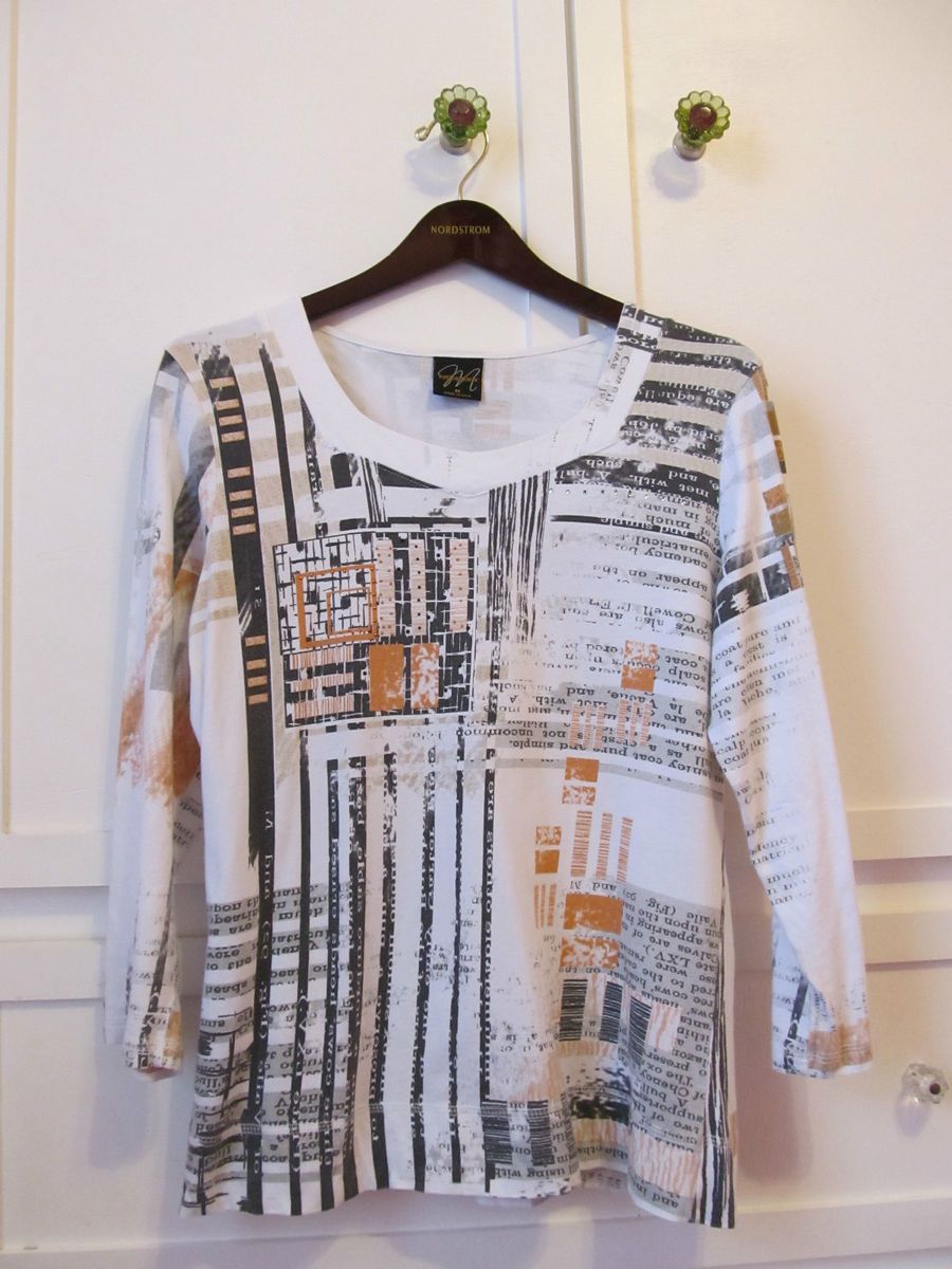 Katina Marie White Abstract Embellished Cotton T Shirt Size M