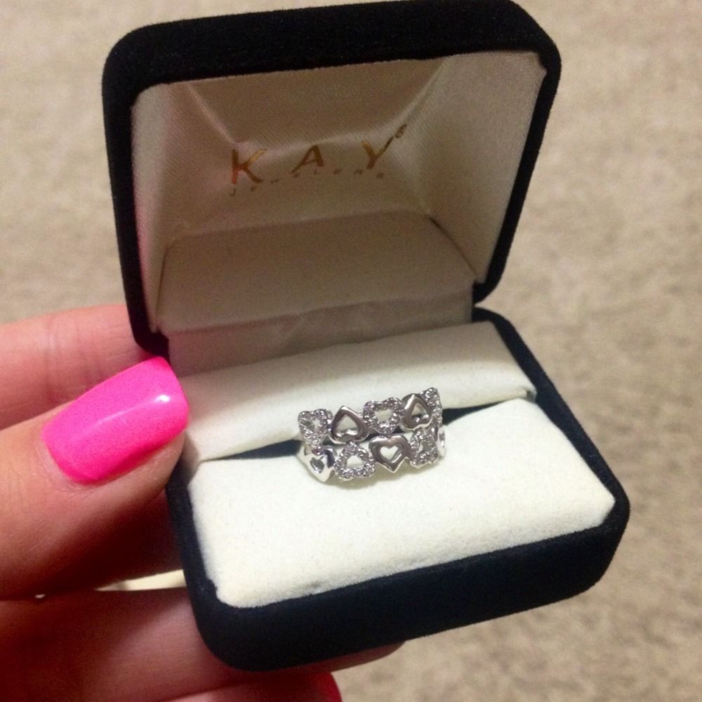 18K Kay Jewelers White Gold Diamond Heart Ring Valentines Day