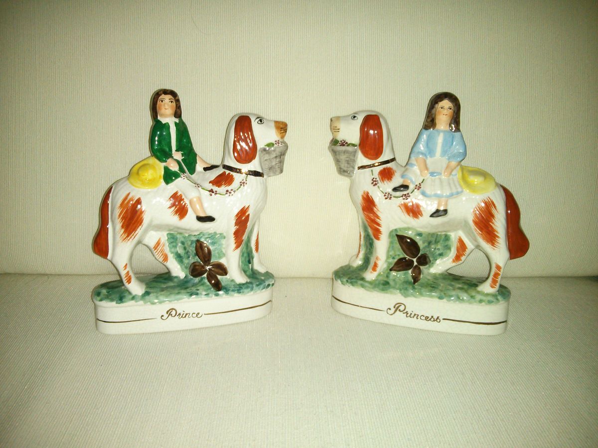 Old Porcelain Staffordshire Prince Princess Newfoundland Dog Figurine