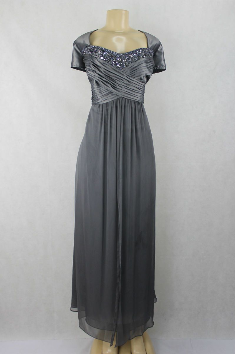 KM Collections women dress full length formal gown platinum silver