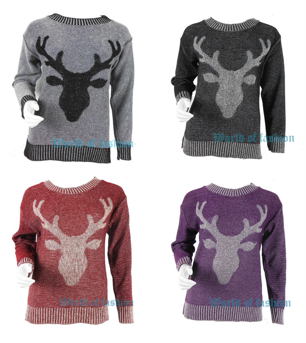 Reindeer Animal Christmas Xmas Knitwear Jumper Top Sweater