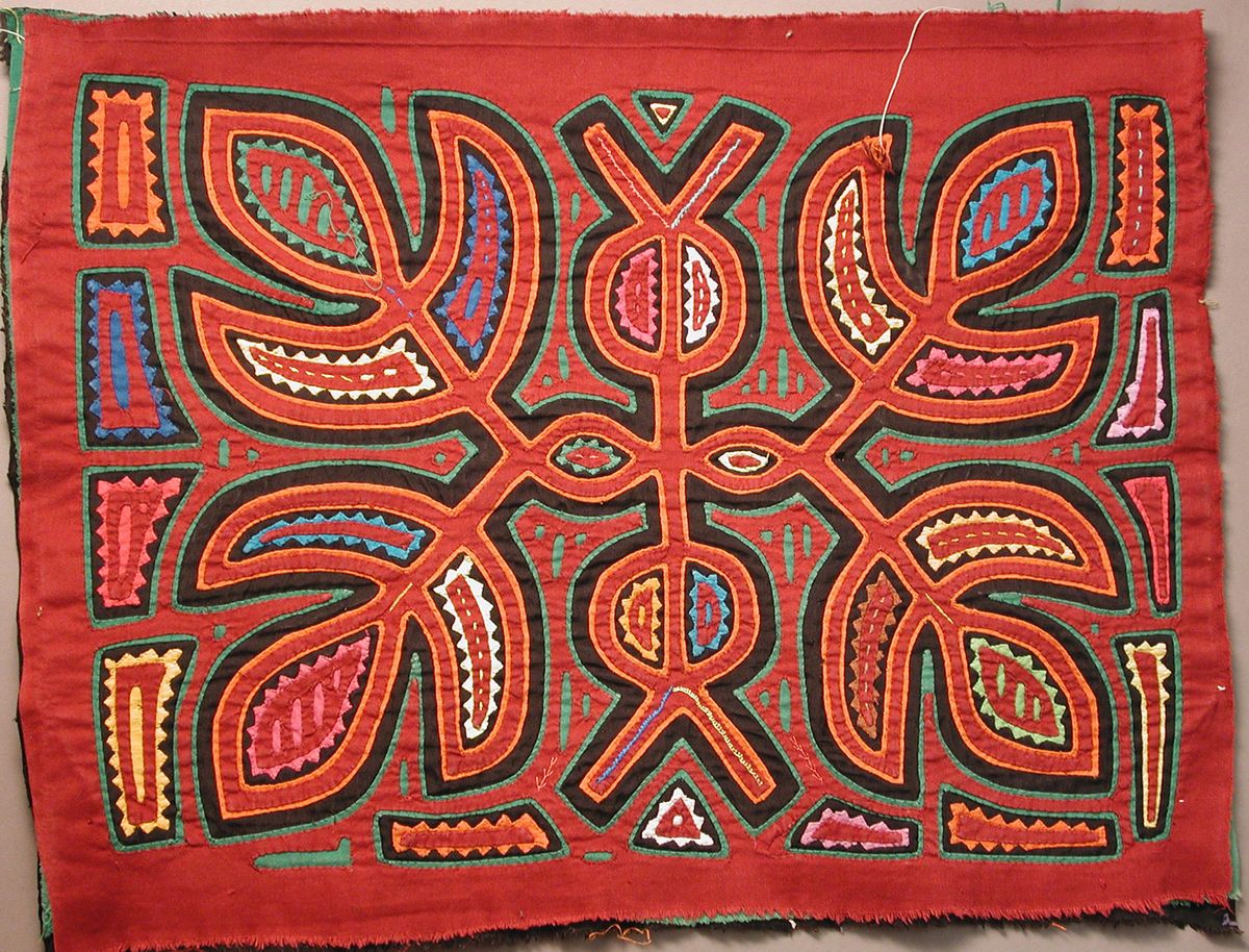 KUNA HANDSEWN REVERSE APPLIQUE TEXTILE ABSTRACT MOTIF MOLA PANEL