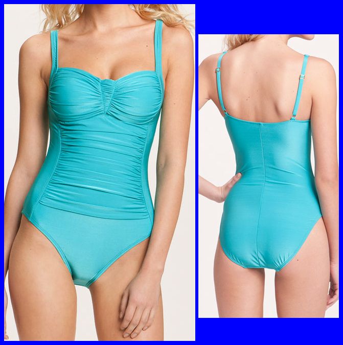 New La Blanca Ruched One Piece Swimsuit 10 Seafoam