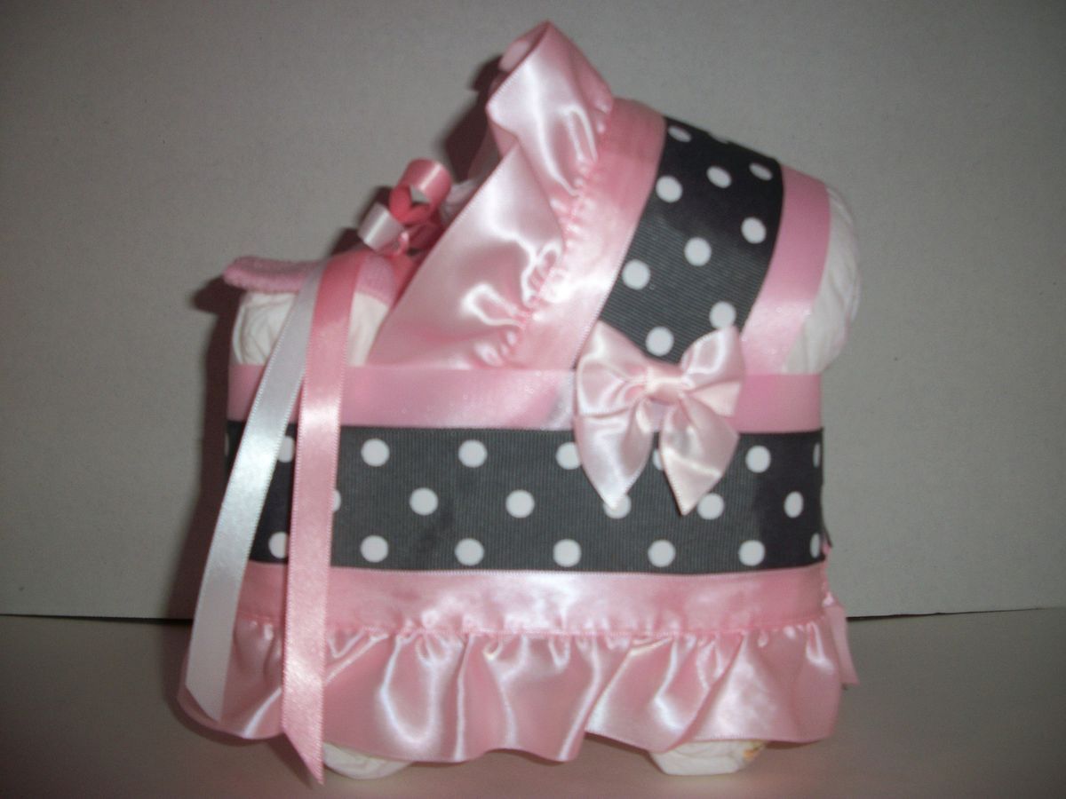 Polka Dots Dot Girl Diaper Bassinet Baby Shower Centerpiece