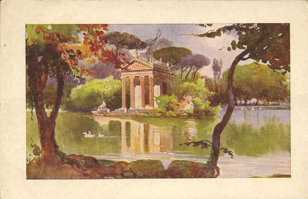 Italy Watercolour Card Roma Villa Borghese IL Laghetto