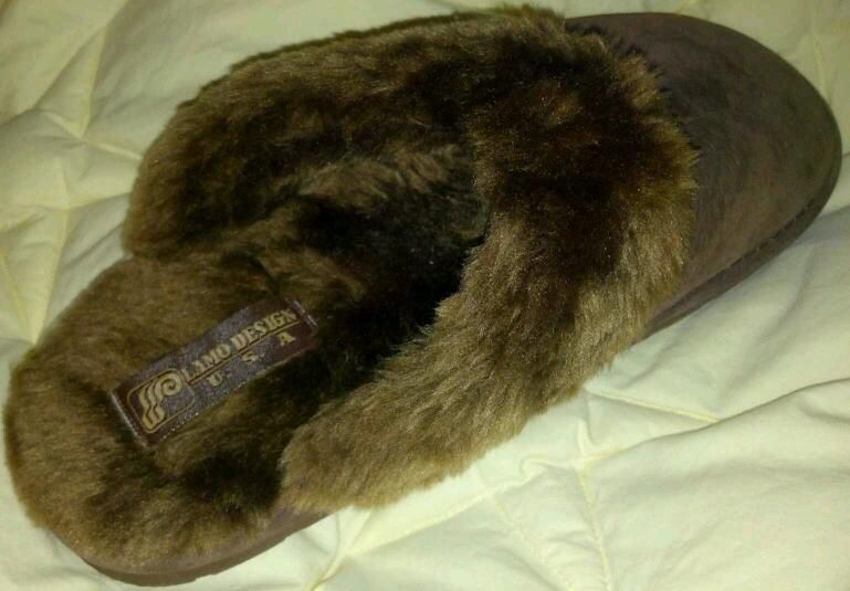 LAMO Womens Scuff Slippers mules Brown fleece shearling womens size L