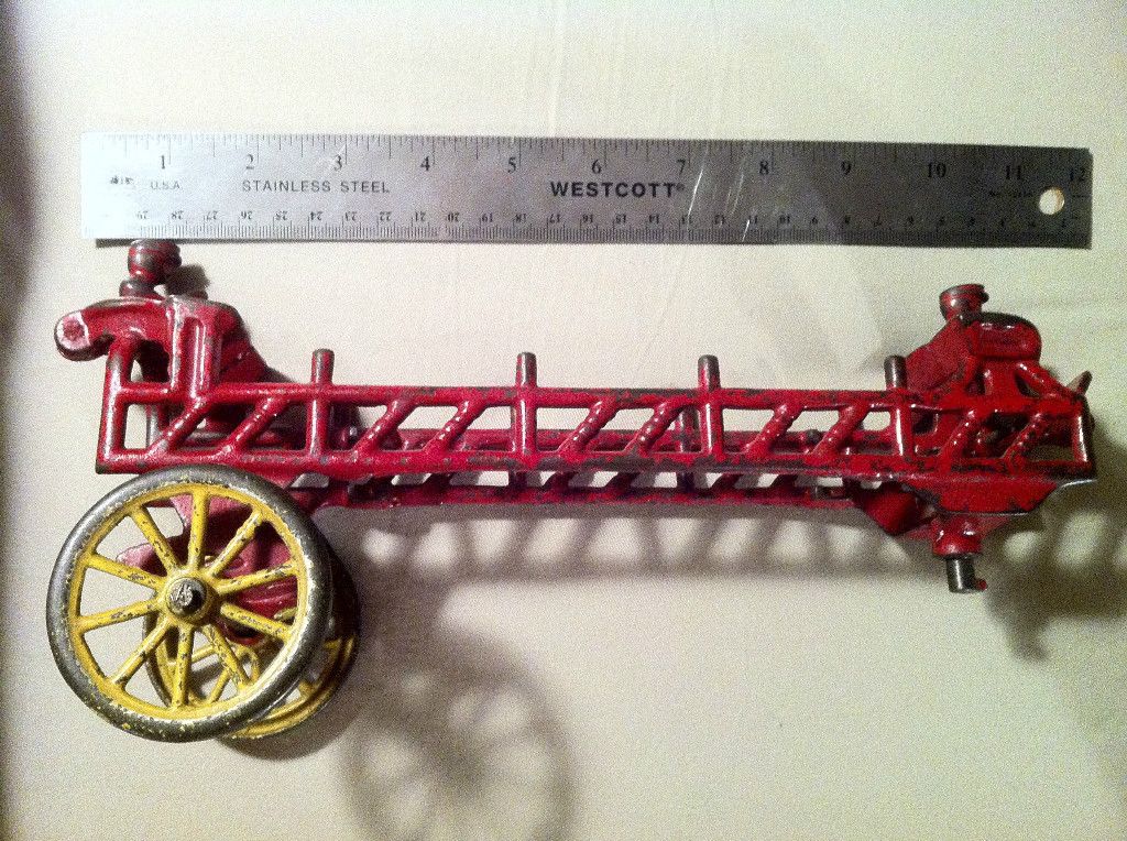 Antique Cast Iron Horse Drawn Fire Engine Truck Toy