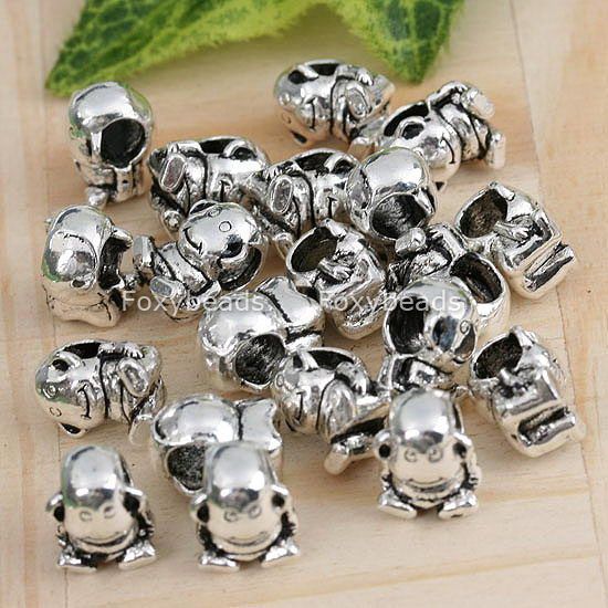 20P Tibetan Silver Orangutan Large Hole Beads Fit Charm
