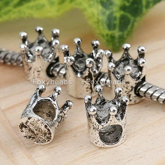 5pc Tibetan Silver Crown Large Hole Bead Fit Charms