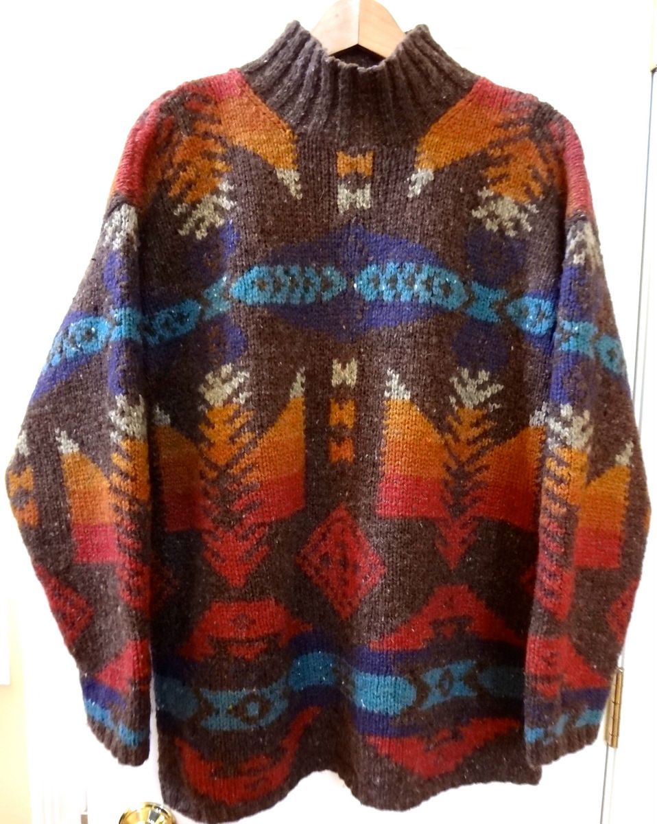 Knit Southwest Indian Blanket Sweater L XL 1X Ralph Lauren Navajo MINT