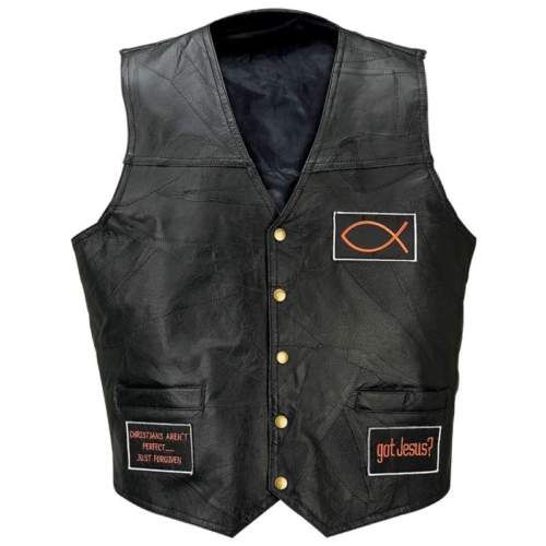 Leather Motorcycle Biker Vest Christian Patches Gfvloy