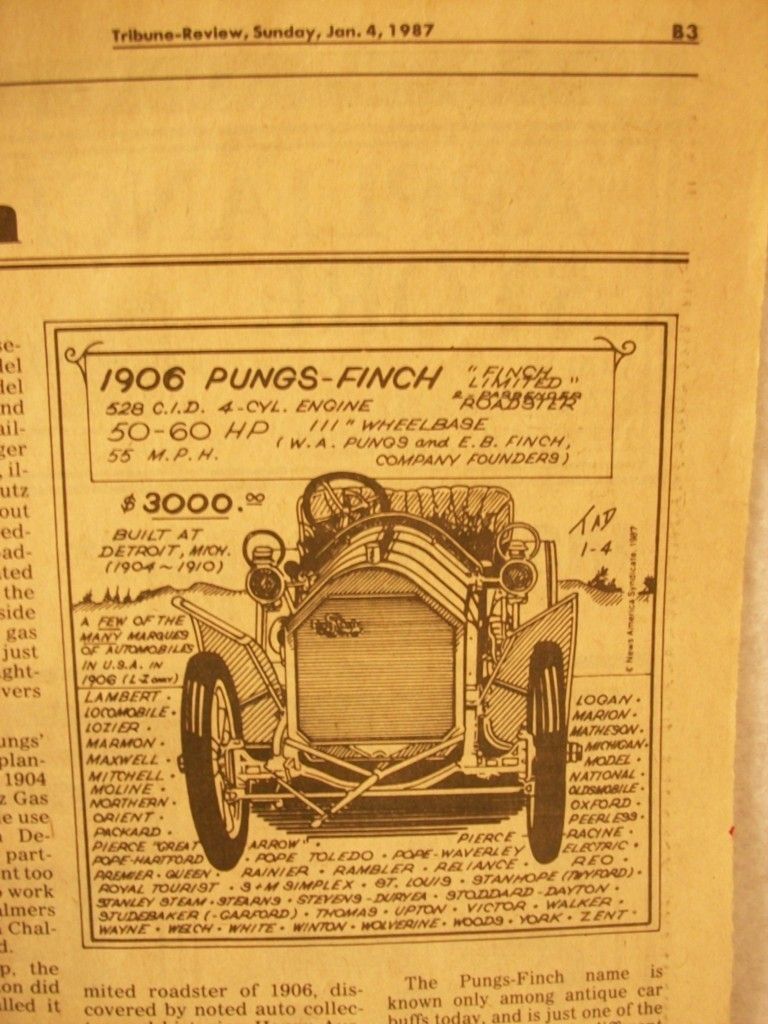 1906 Pungs Finch Auto Album Newspaper Article