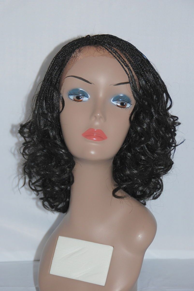 Fully Hand Braided Lace Front Wig Linda Color 1B Short Wig