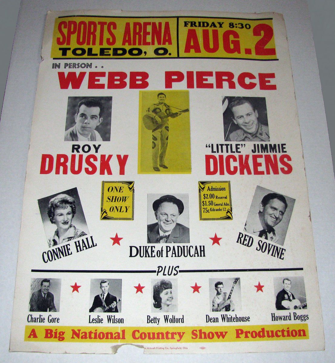 Webb Pierce Little Jimmie Dickens 1963 Cardboard Boxing Style Concert