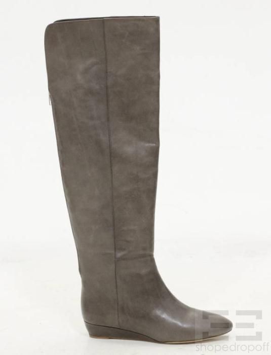 Loeffler Randall Taupe Leather Over The Knee Riley Boots Size 8 5B