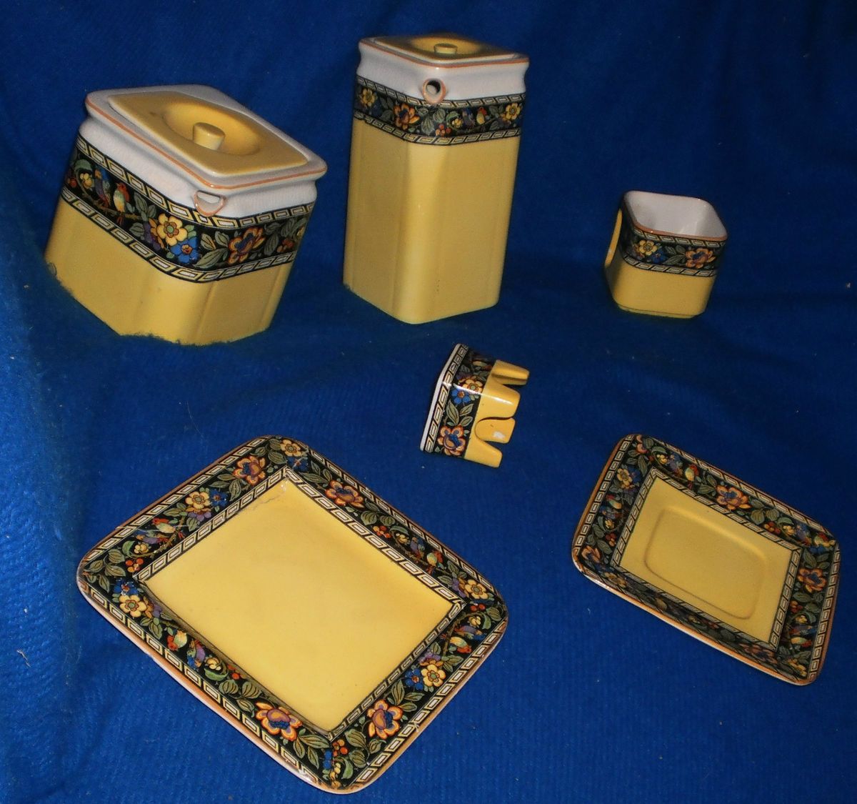 Vintage English Cube Tea Pot Hall Pottery Breakfast Set Antique Train