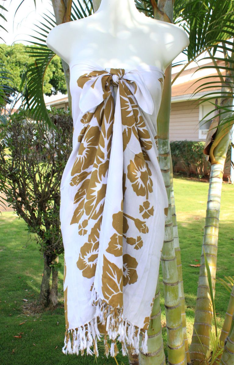TAHITIAN FLORAL Sarong Hawaii Luau Pareo Coverup Wrap Skirt Dress