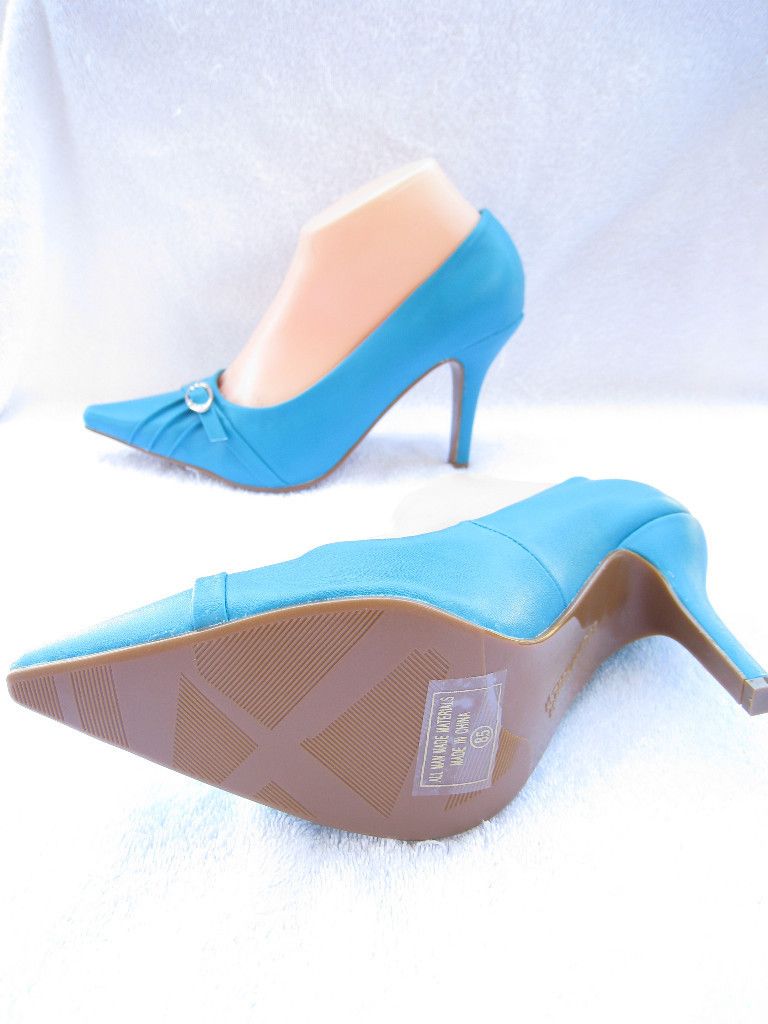 Blue Turquoise Lady Dress Heels Pumps Shoes Size 5 10